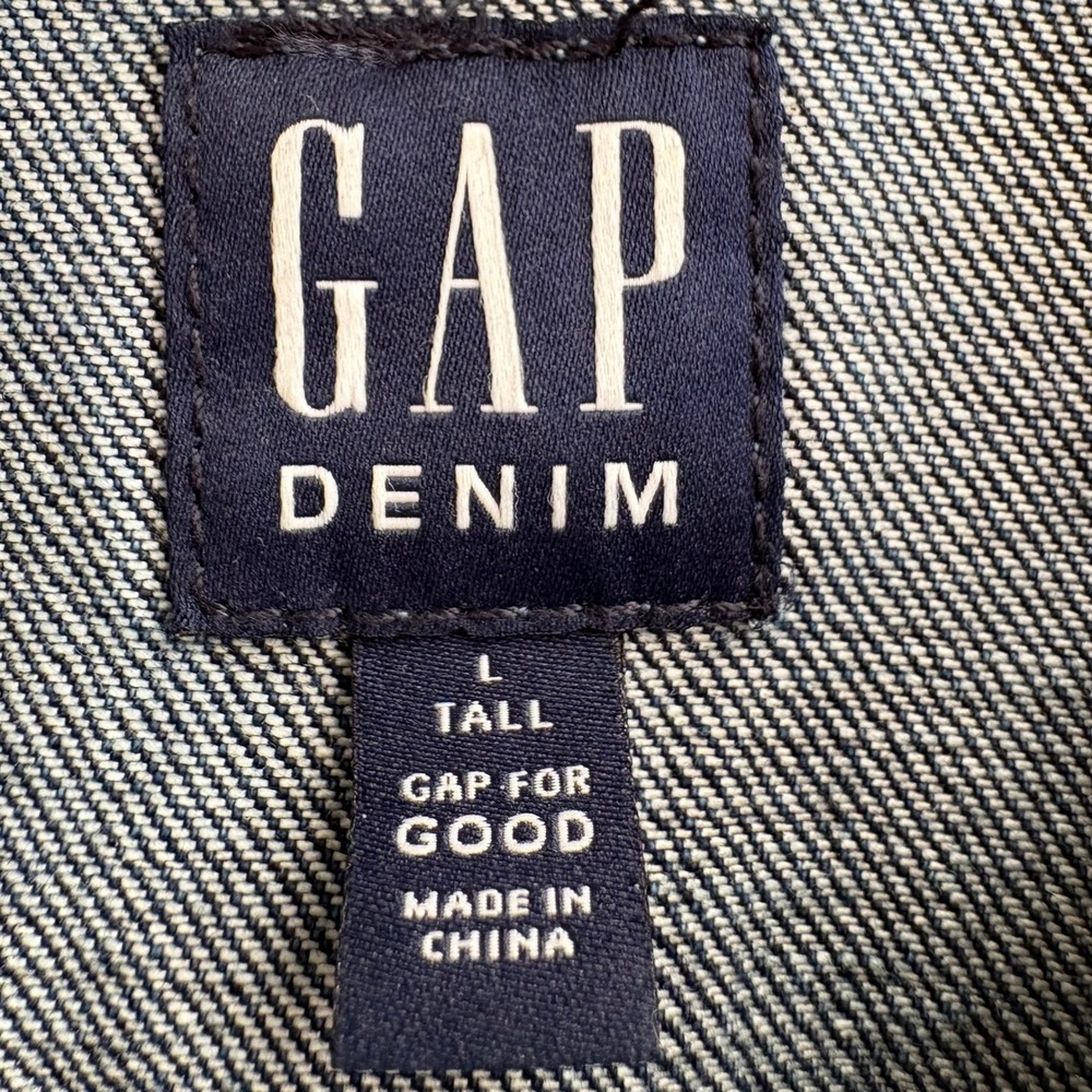 Gap Denim Jacket Ladies Large Tall Dark Wash Blue Cotton Trucker Jacket EUC - Picture 3 of 15